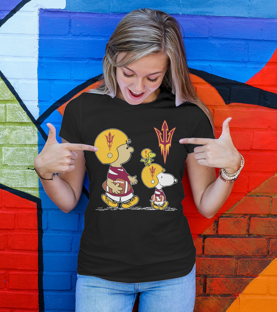 Arizona State Sun Devils Peanuts Characters Football Helmets T-Shirt