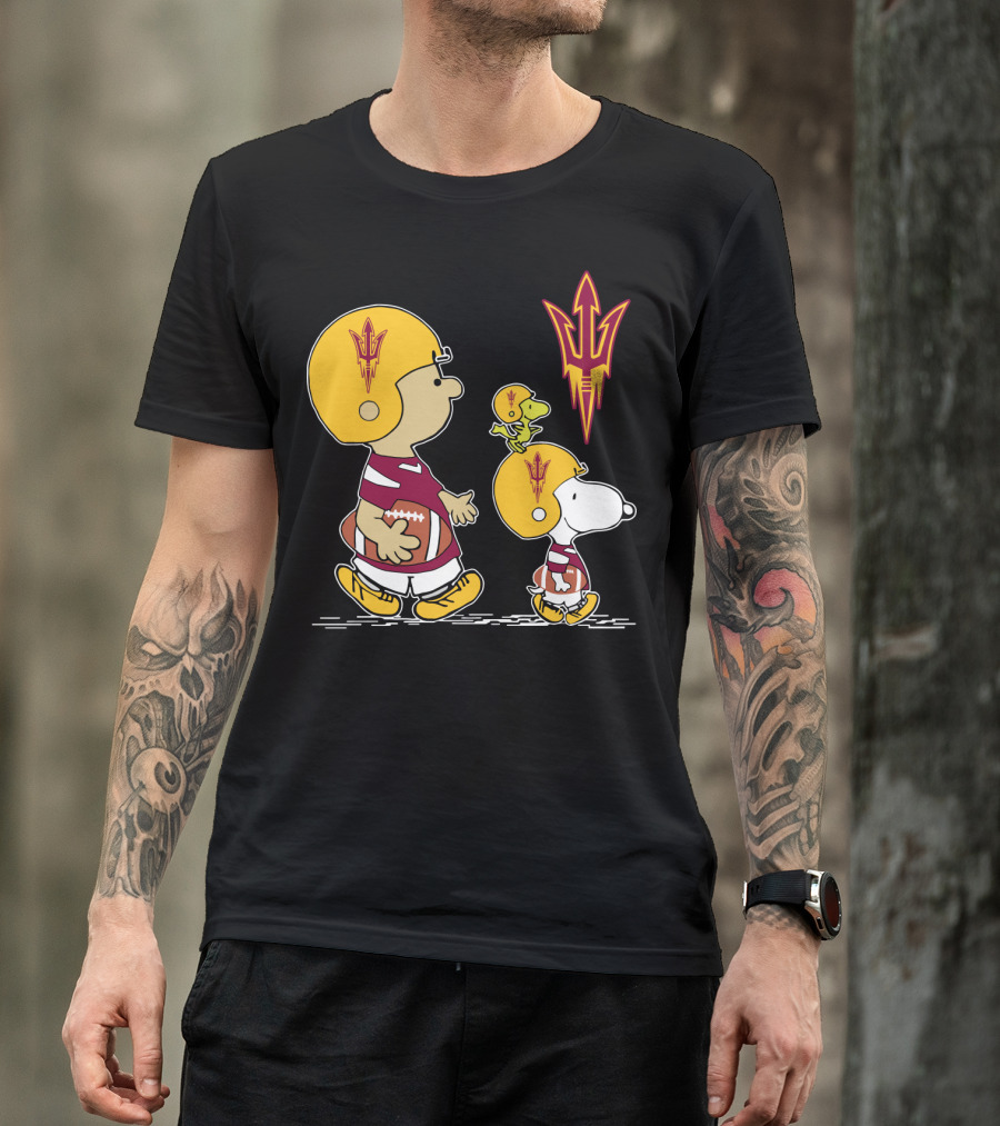 Arizona State Sun Devils Peanuts Characters Football Helmets T-Shirt