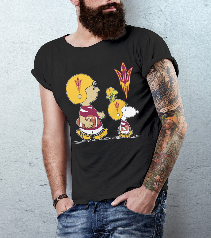 Arizona State Sun Devils Peanuts Characters Football Helmets T-Shirt