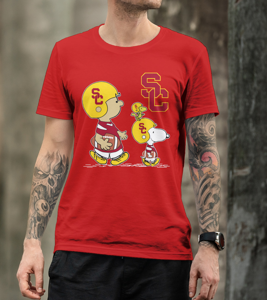 USC Trojans Peanuts Characters Football Theme With SC Helmets T-Shirt