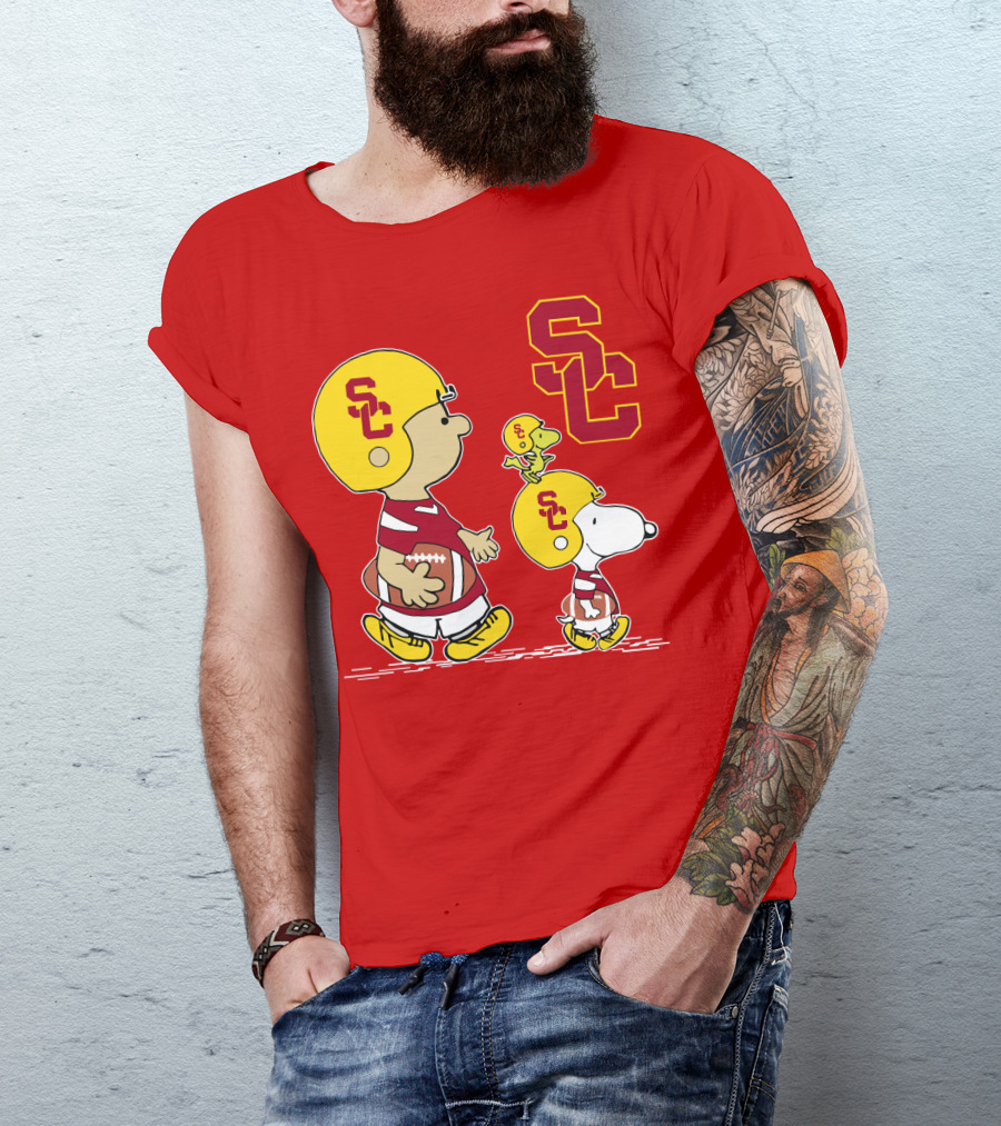 USC Trojans Peanuts Characters Football Theme With SC Helmets T-Shirt