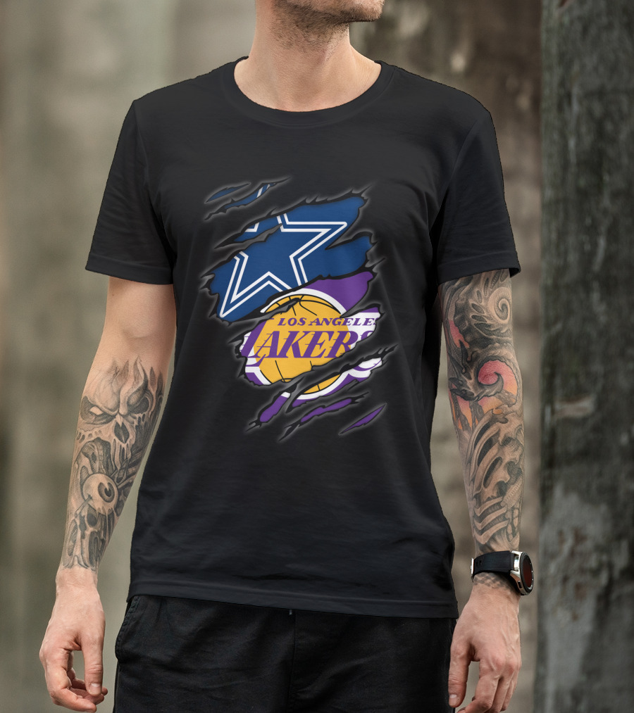Cowboys Los Angeles Lakers Star Logo And Basketball Fusion T-Shirt