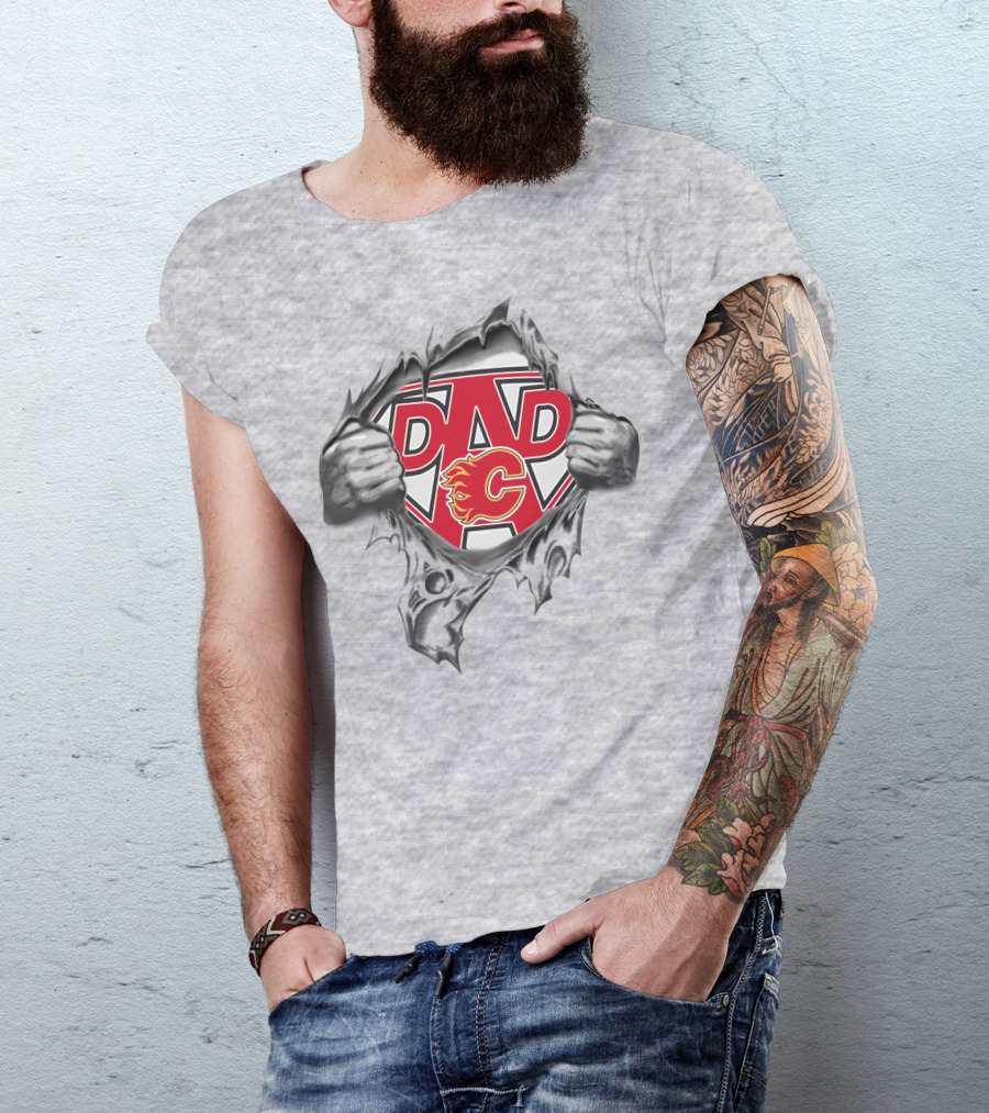 Calgary Flames Dad Fan Superhero T-Shirt