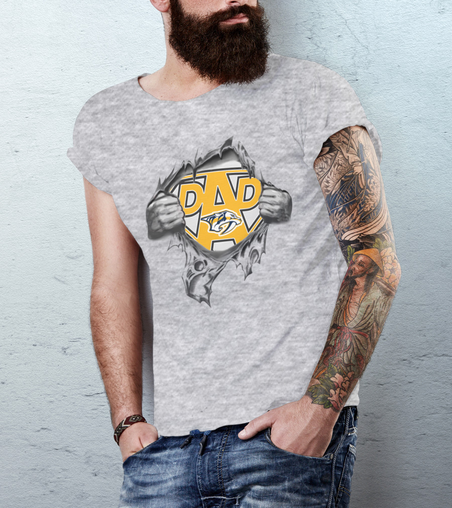 NashvillePredatorss Super Dad Logo With Torn Effect And Hands T-Shirt