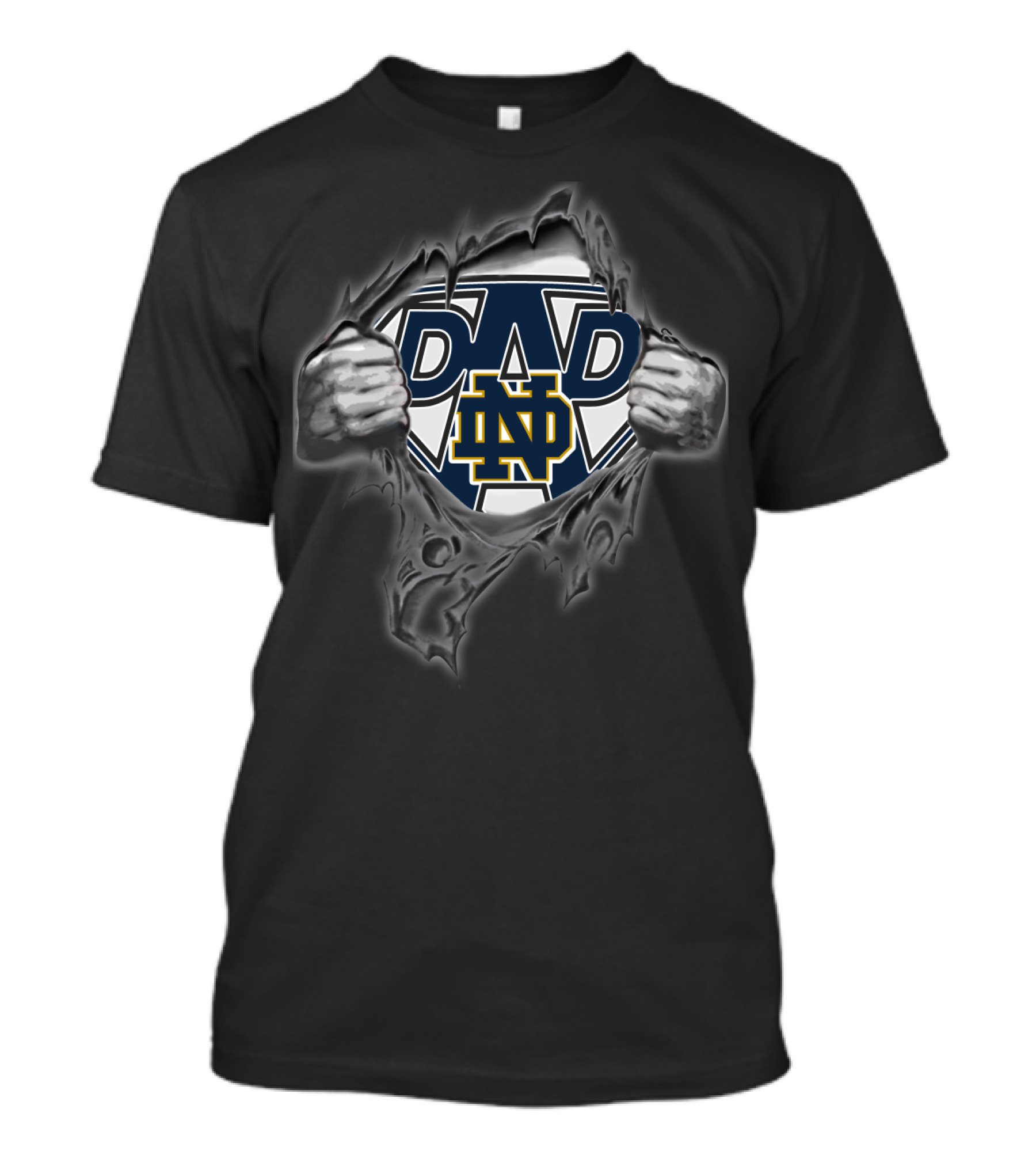 Notre Dame Dad Super Hero Logo With Hands Ripping T-Shirt