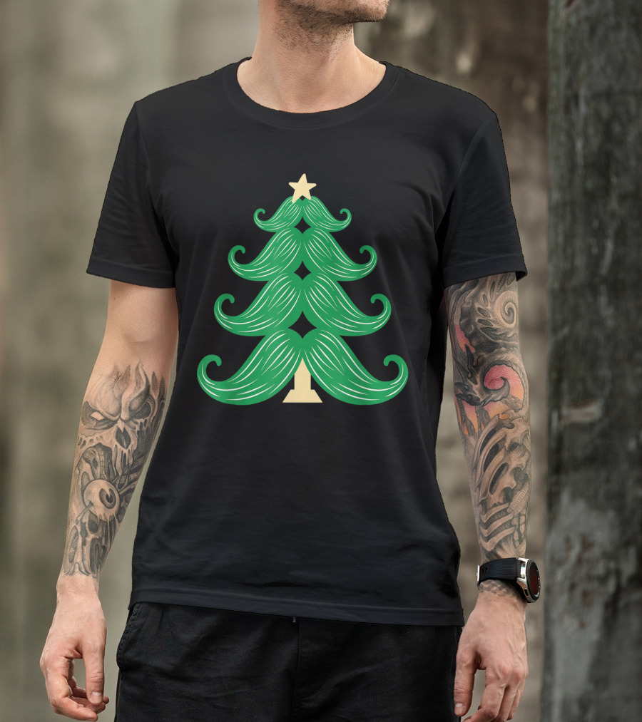 Mustache Christmas Tree Holiday Star T-Shirt