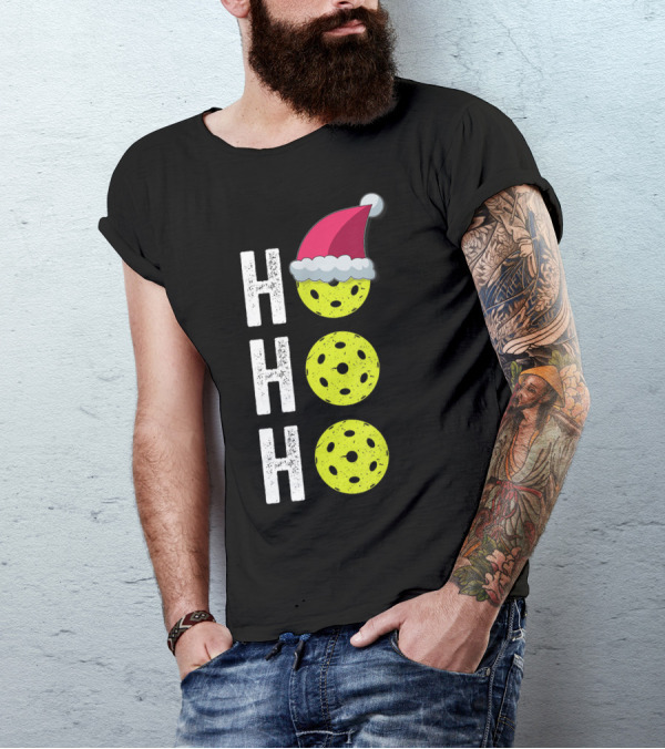 Ho Ho Ho Pickleball Christmas Funny Santa Hat Holiday T-Shirt