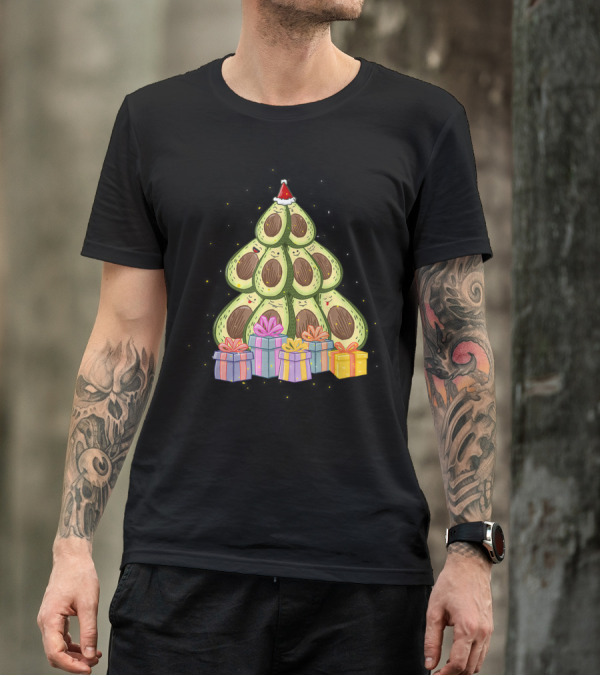 Avocado Christmas Tree With Santa Hat And Presents Avocado Lover T-Shirt