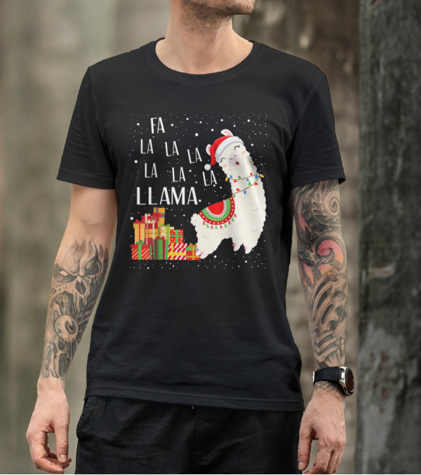 Fa La La Llama Christmas Santa Hat Gift Boxes T-Shirt