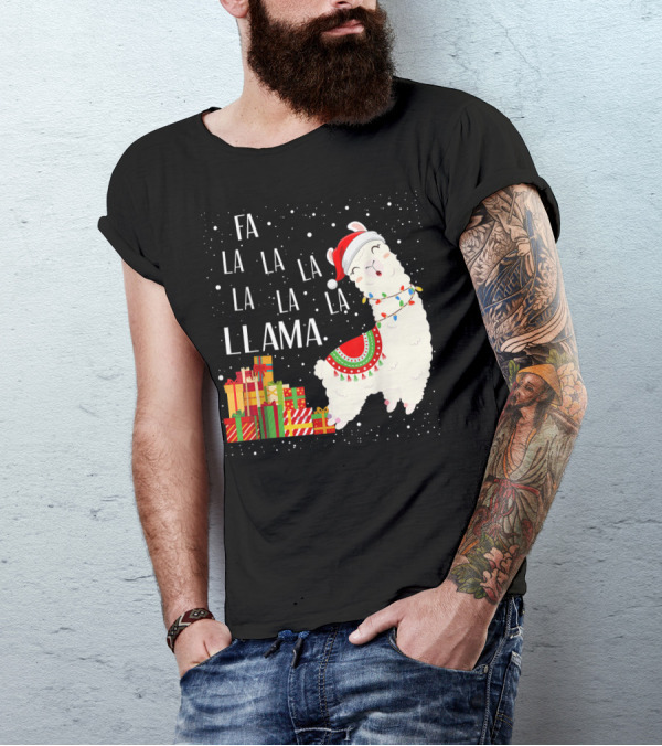 Fa La La Llama Christmas Santa Hat Gift Boxes T-Shirt