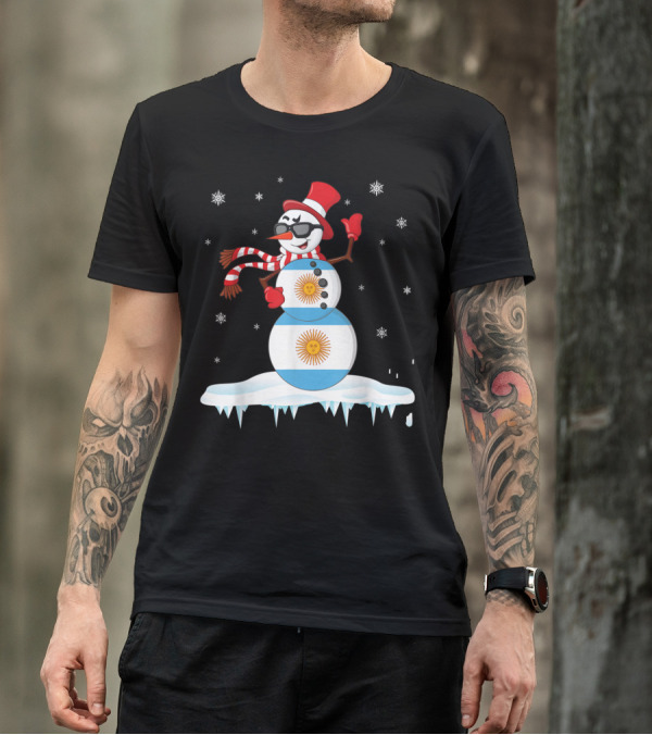 Argentinian Flag Snowman Dancing In Sunglasses Merry Winter T-Shirt