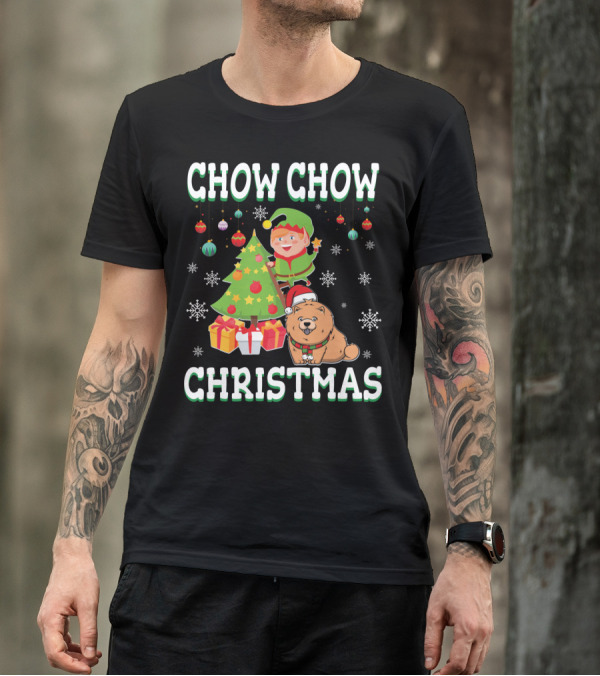 Chow Chow Christmas Elf Tree Presents Snowflakes T-Shirt