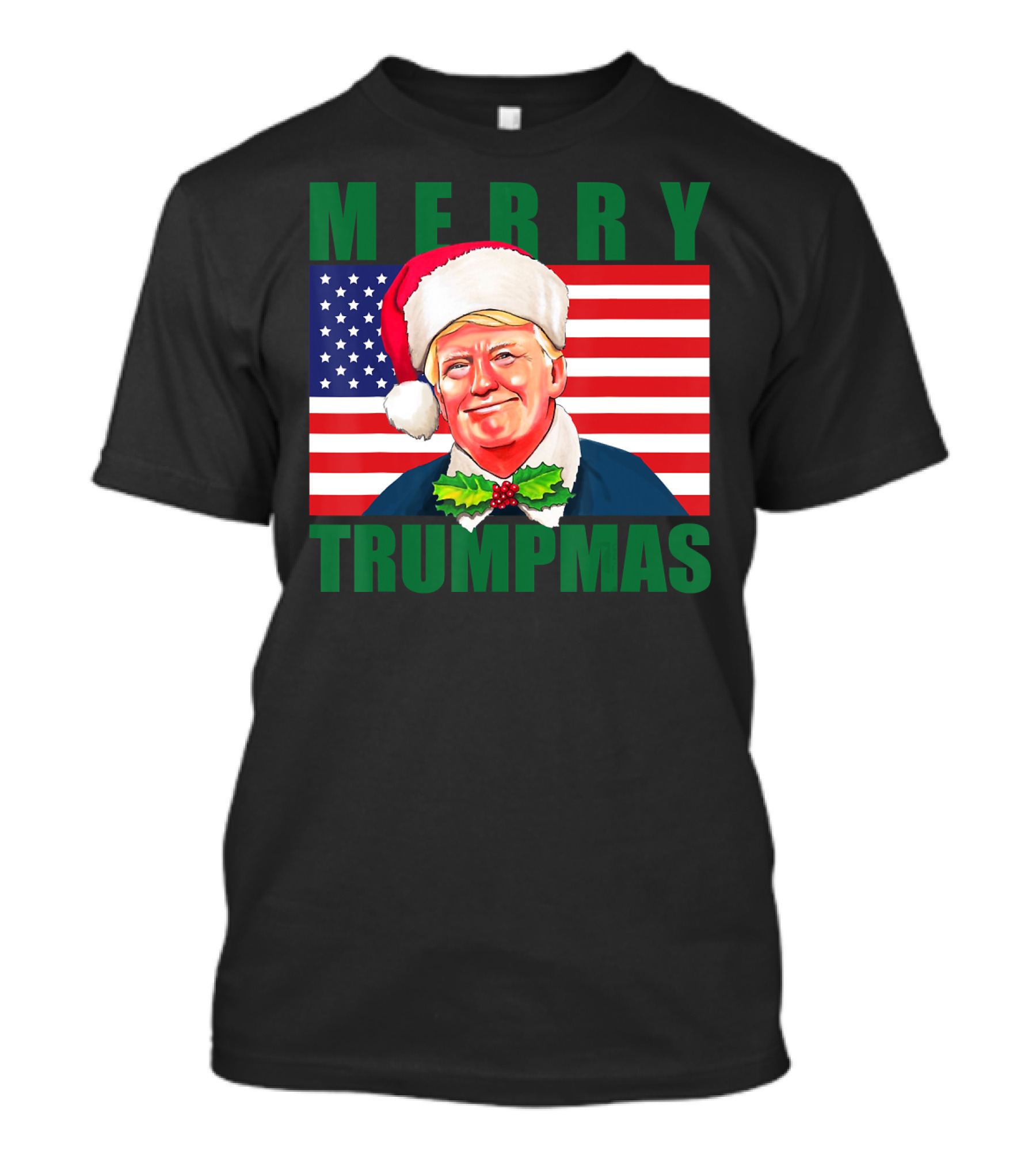 Merry Trumpmas Trump Santa Hat American Flag Political T-Shirt