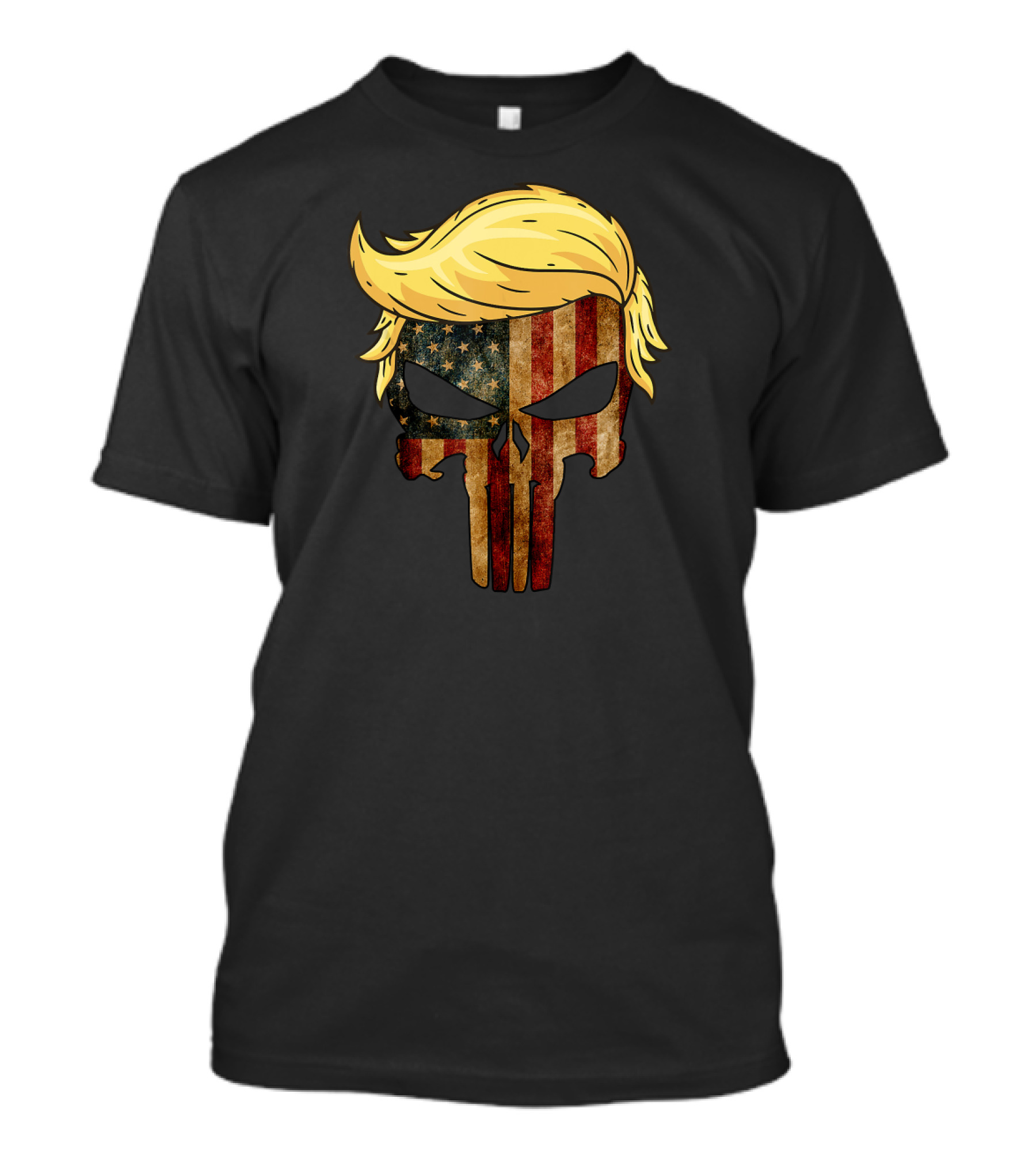 Skull With Iconic Trump Hair President Flag America Punisher T-Shirt