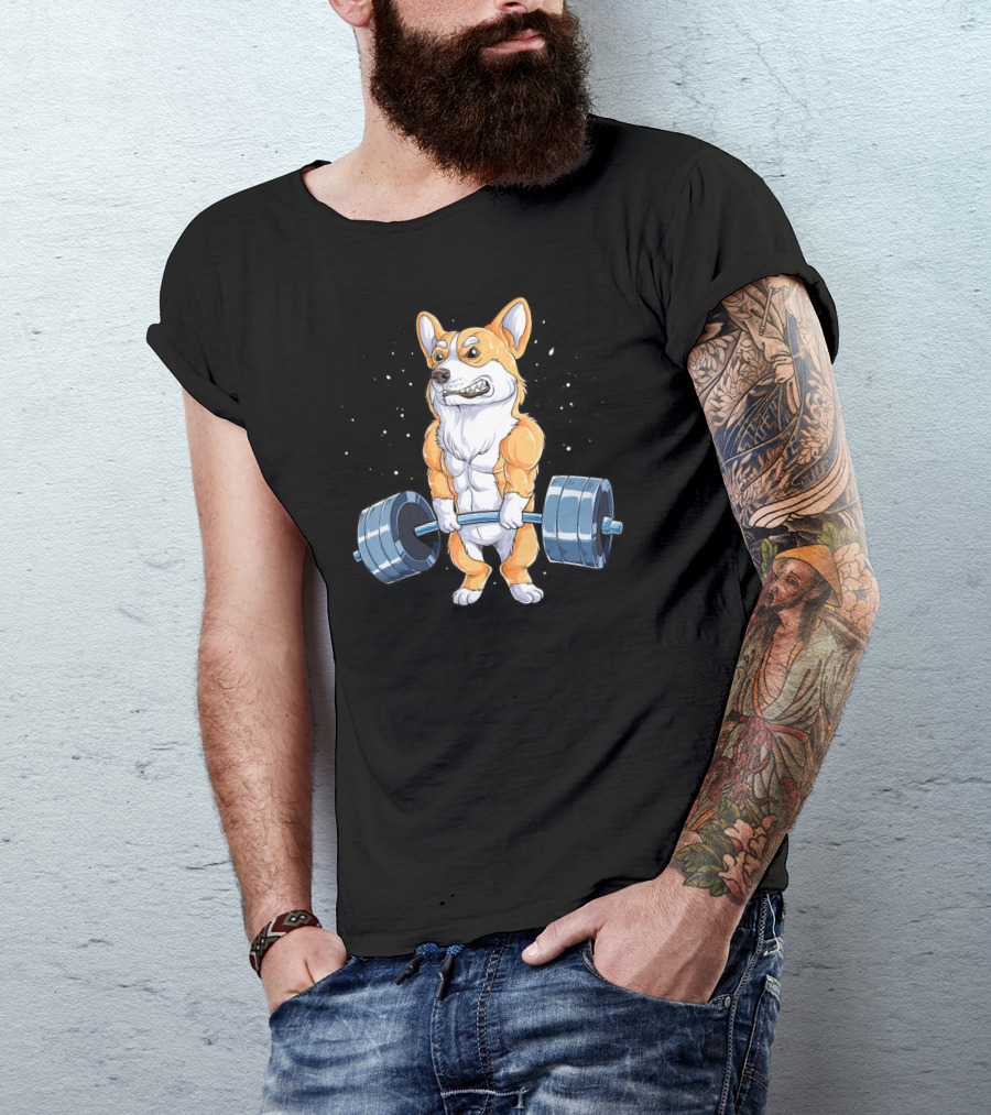 Corgi Weightlifting Deadlift Fitness Muscle Dog Lifting Barbell T-Shirt
