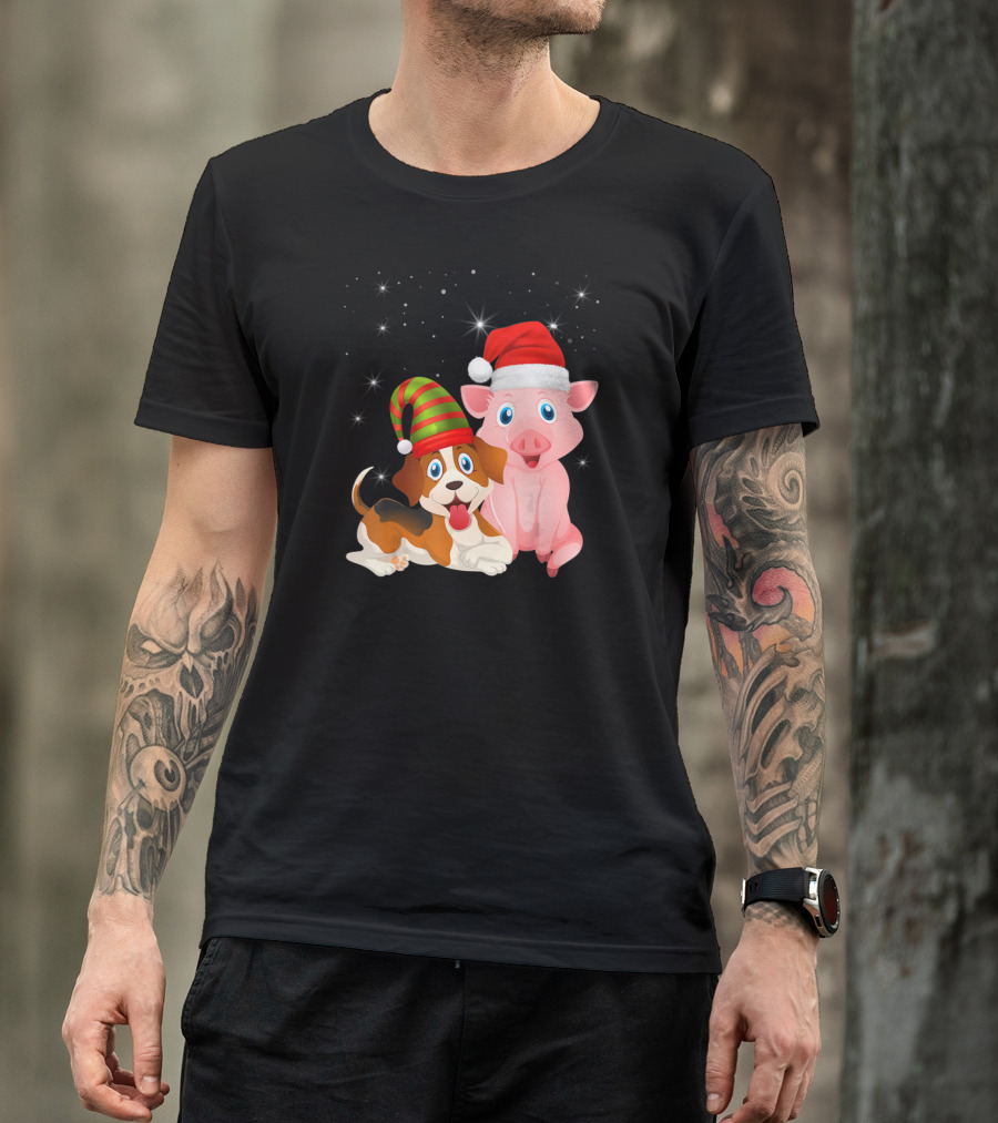 Christmas Festive Dog Pig Santa Hats T-Shirt