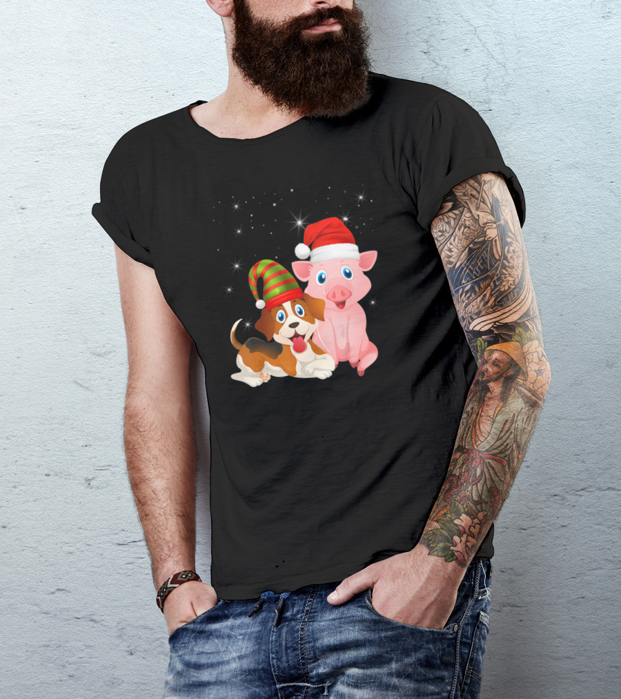 Christmas Festive Dog Pig Santa Hats T-Shirt