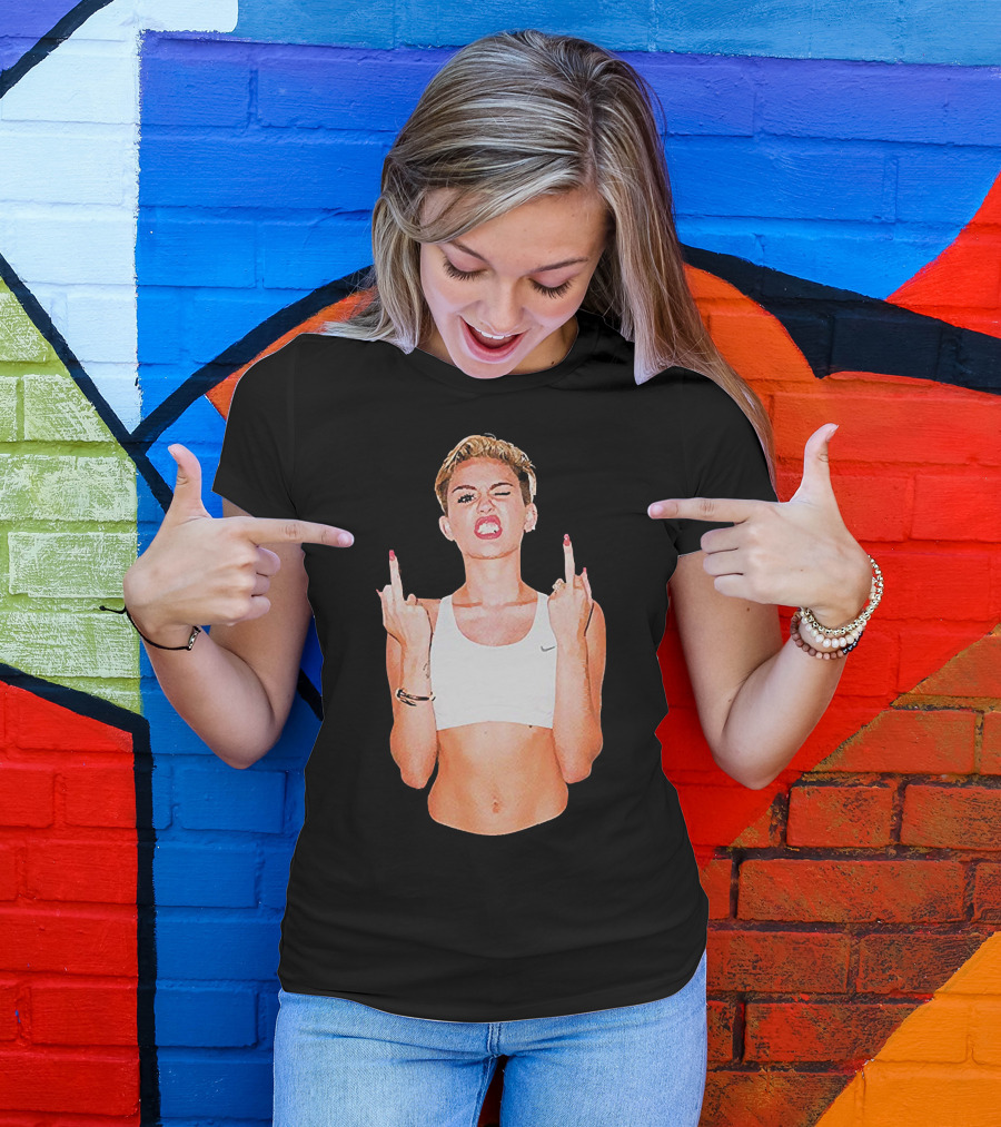 Miley Cyrus Middle Finger Up Pose Cropped Tank Top T-Shirt