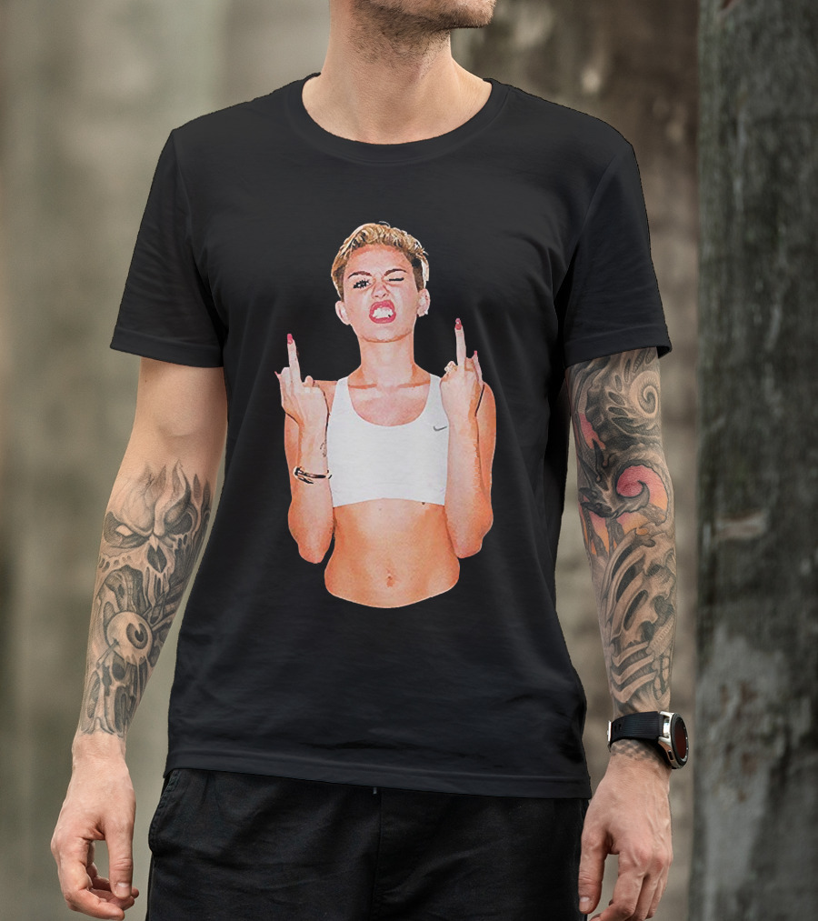 Miley Cyrus Middle Finger Up Pose Cropped Tank Top T-Shirt
