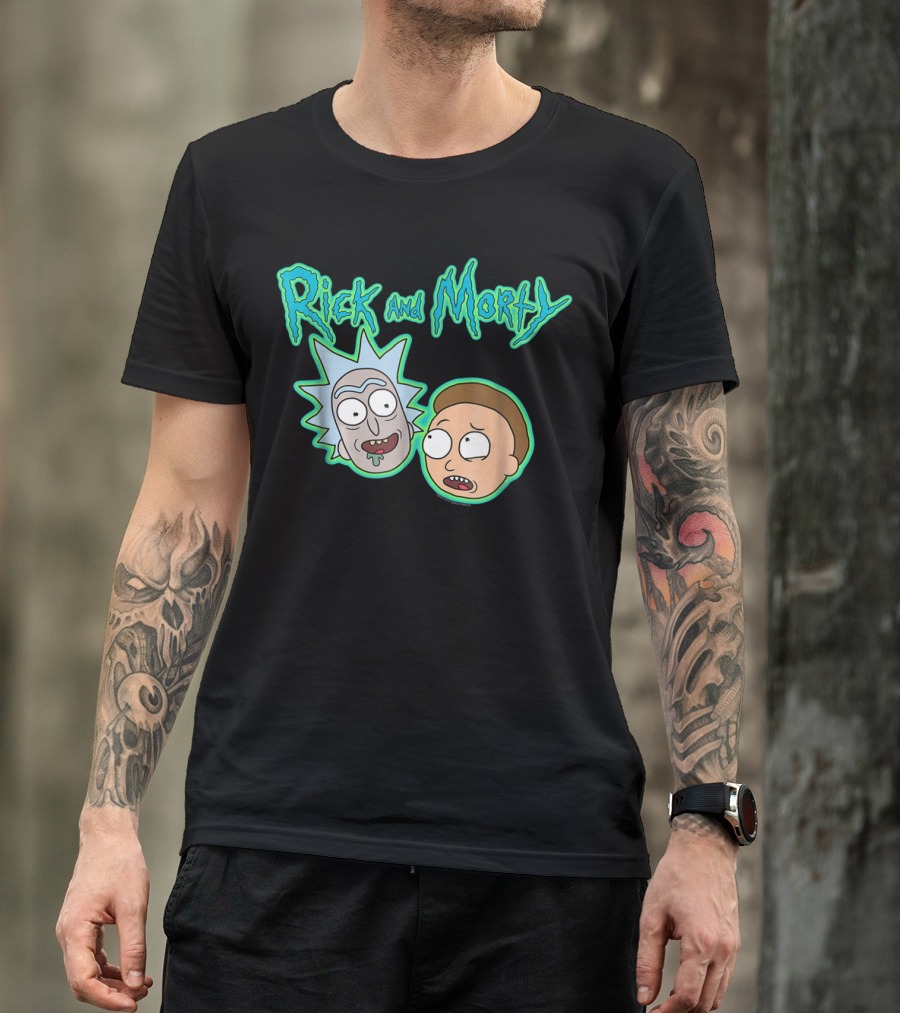 Rick And Morty Heads And Logo Iconic Characters Text T-Shirt