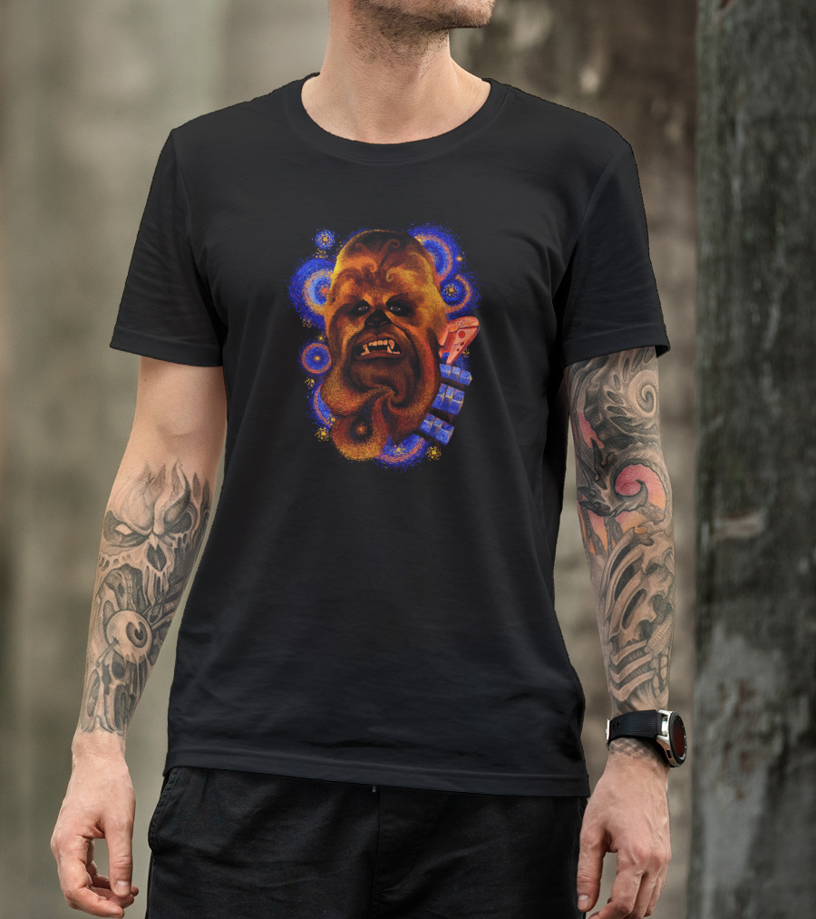 Star Wars Chewbacca Van Gogh Starry Night Style Pizza Space T-Shirt