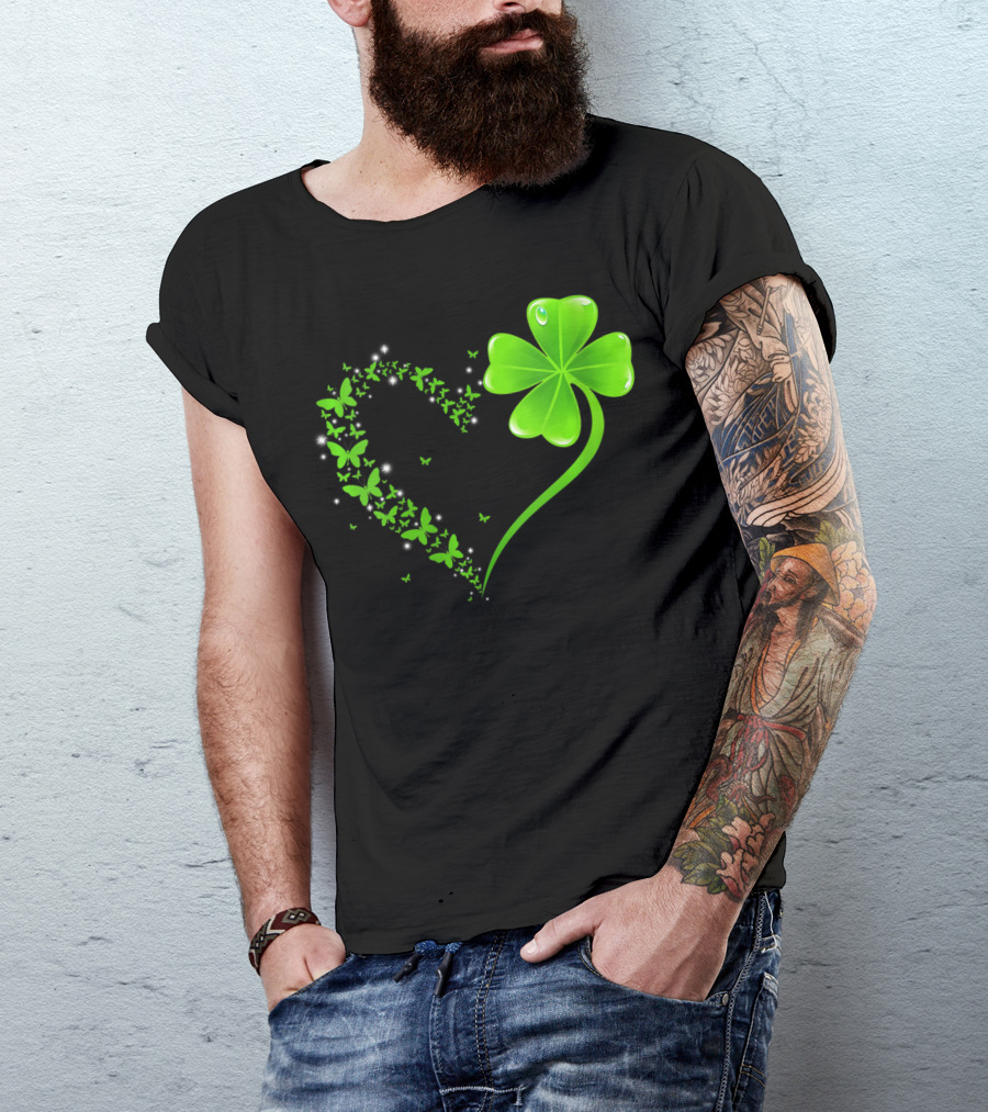 Heart Shamrock Butterfly St Patrick's Day Green Clover T-Shirt