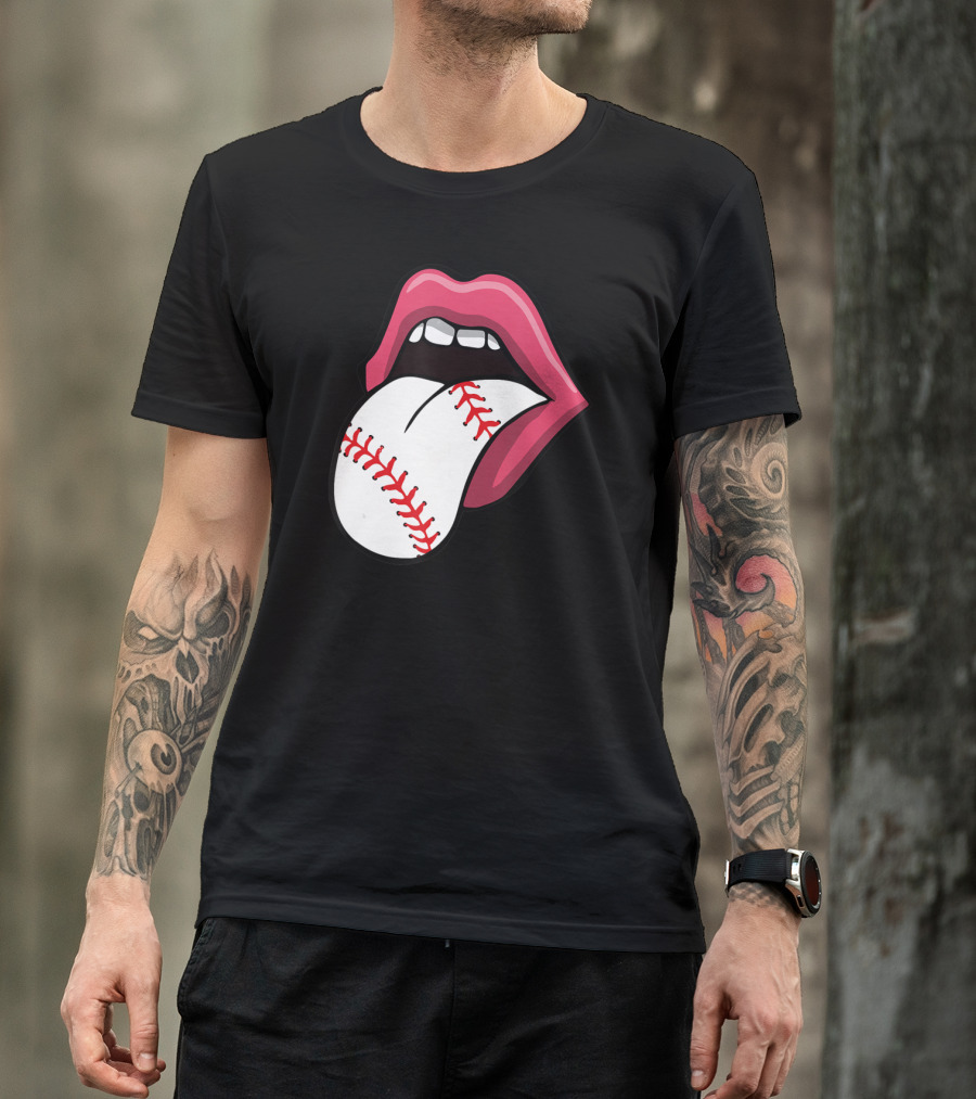 Baseball Stitch Red Lips Tongue T-Shirt