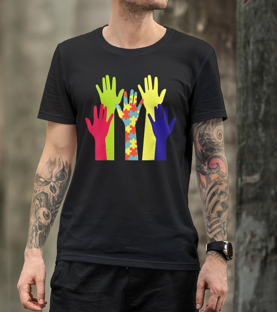 Autism Awareness Unity Puzzle Hands Colorful Representation T-Shirt