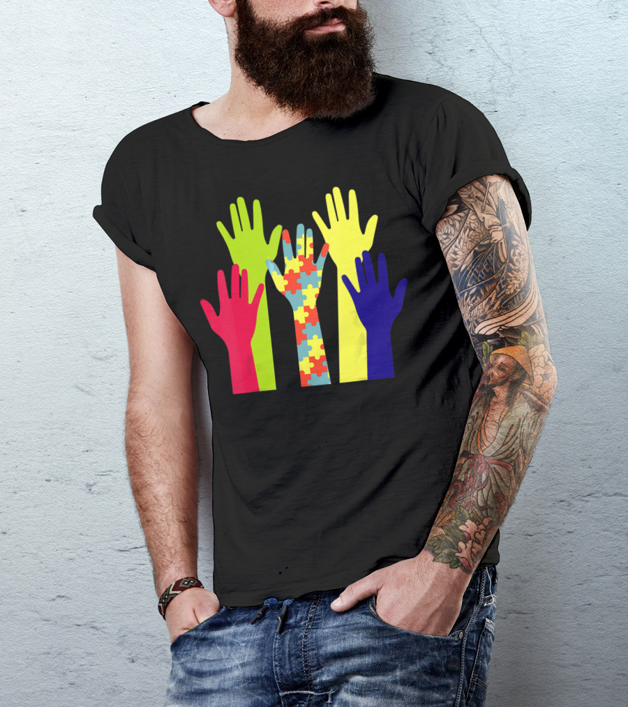 Autism Awareness Unity Puzzle Hands Colorful Representation T-Shirt