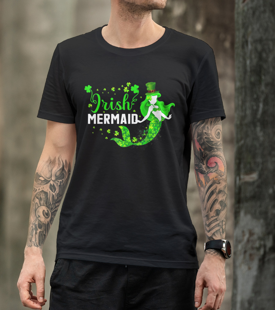 Irish Mermaid St Patrick Day Clover Hat T-Shirt