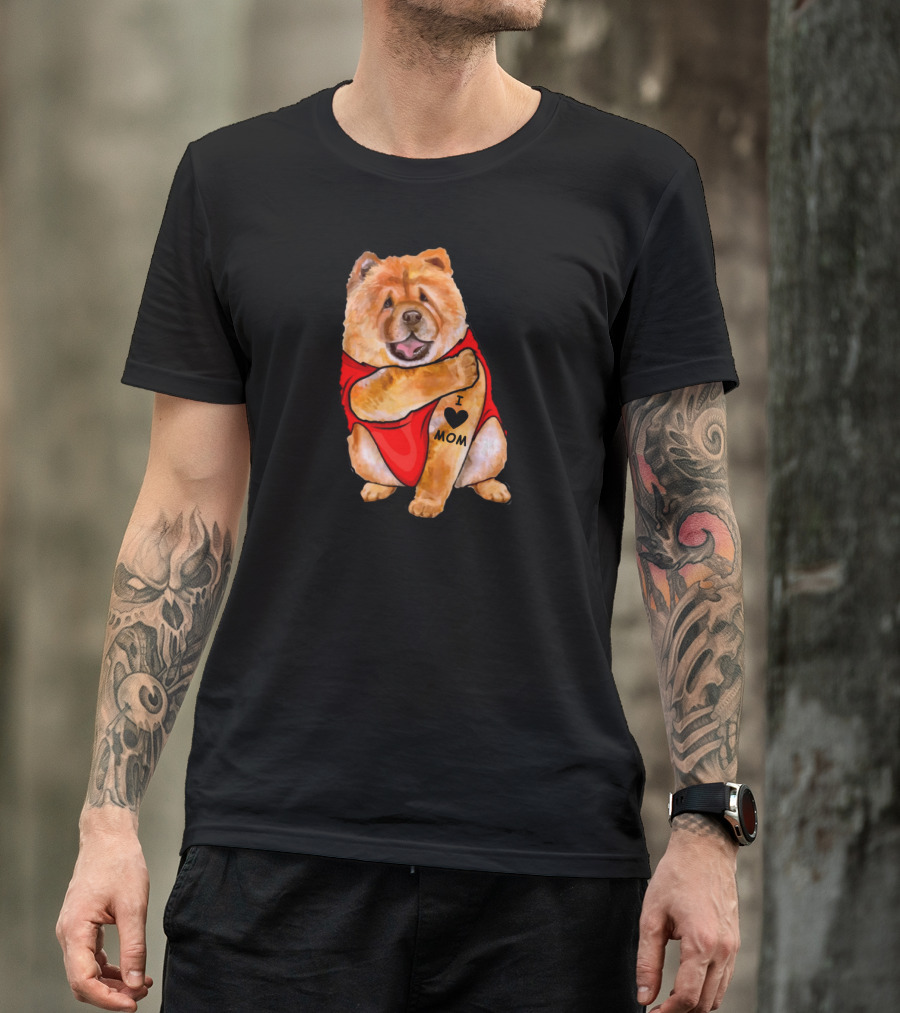 Tattoo I Love Mom Chow Chow Dog In Red T-Shirt
