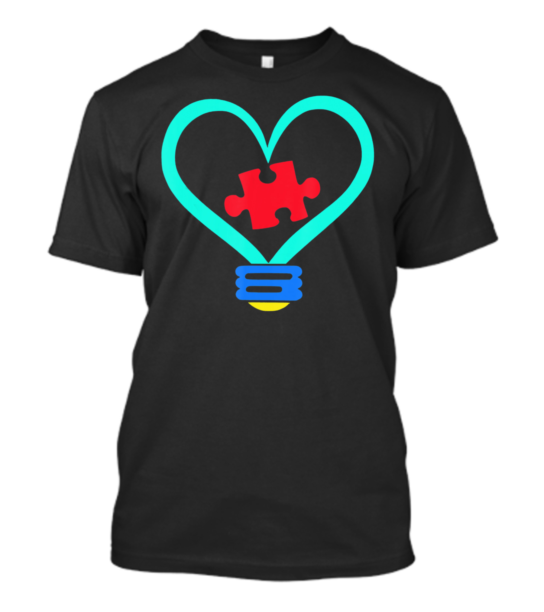 Lightbulb With Heart And Autism Puzzle Piece T-Shirt