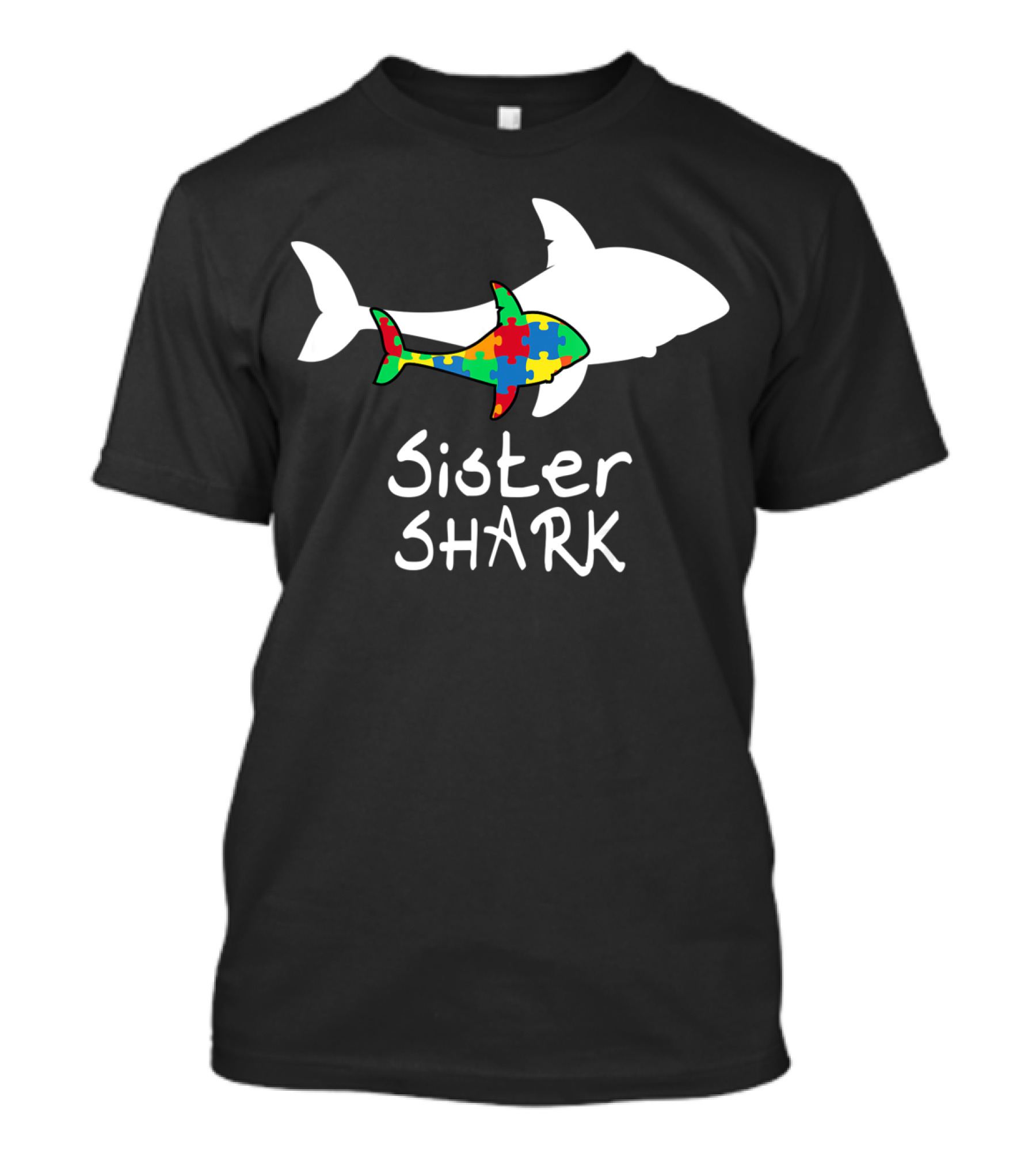 Sister Shark Autism Puzzle Piece Awareness T-Shirt