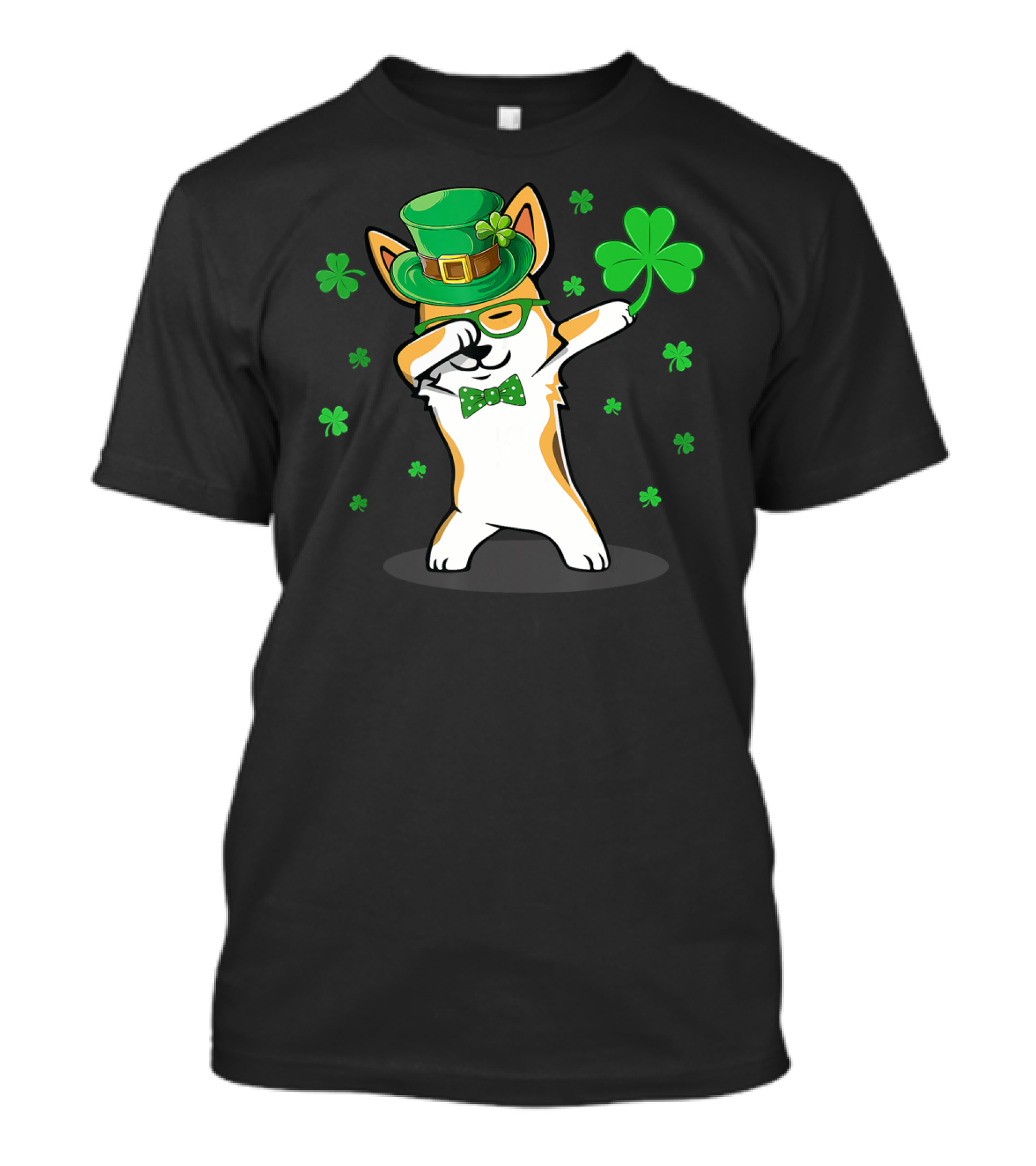Dabbing Corgi With Shamrocks And Leprechaun Hat For St. Patrick's Day T-Shirt