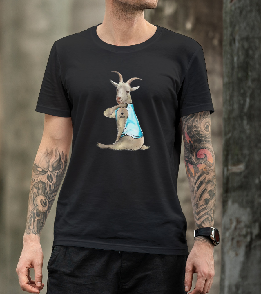 Goat I Love Mom Tattoo Blue T-Shirt