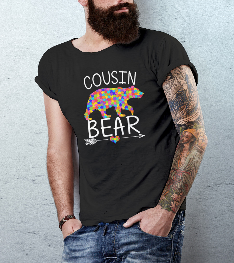Cousin Bear Autism Puzzle Piece Arrow Heart T-Shirt