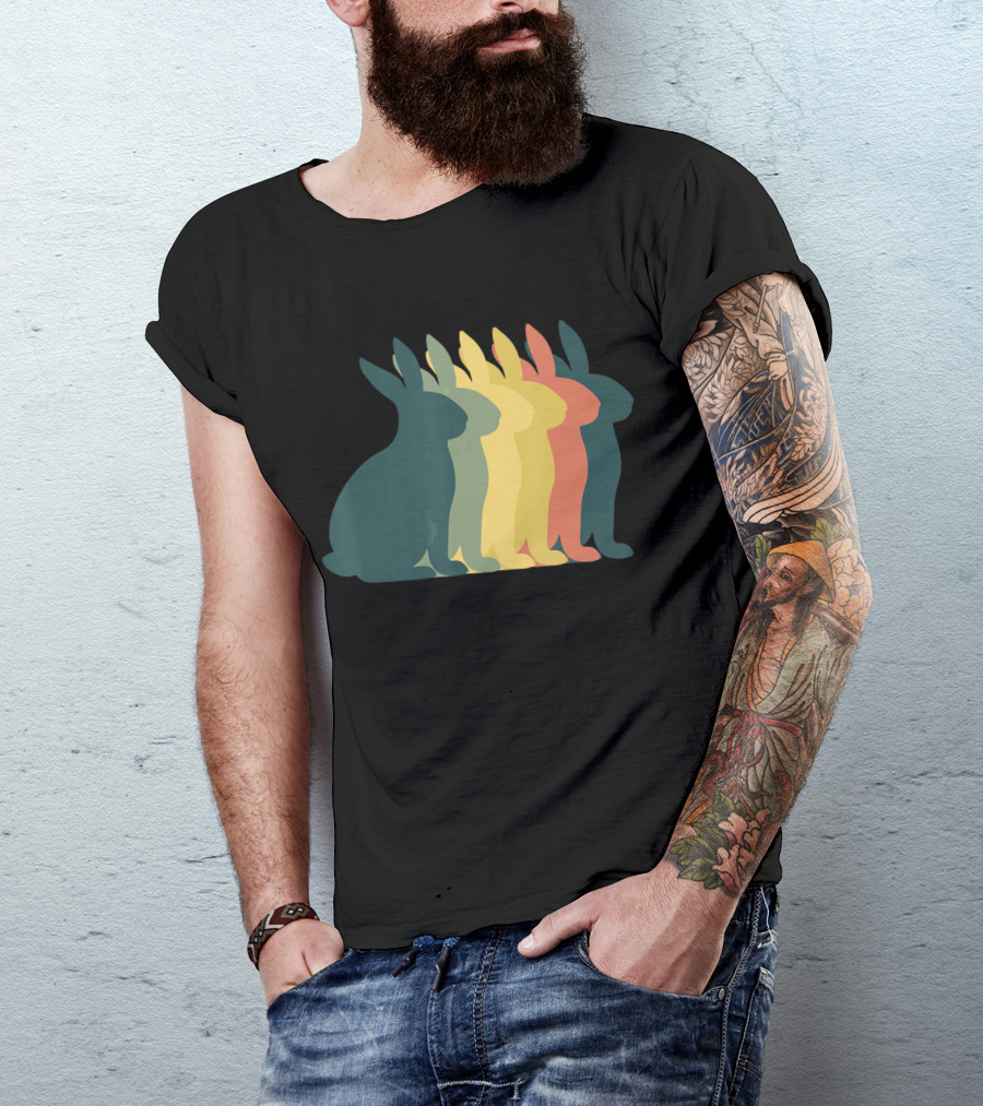 Retro Easter Bunny Rabbit Vintage Silhouette Colorful T-Shirt