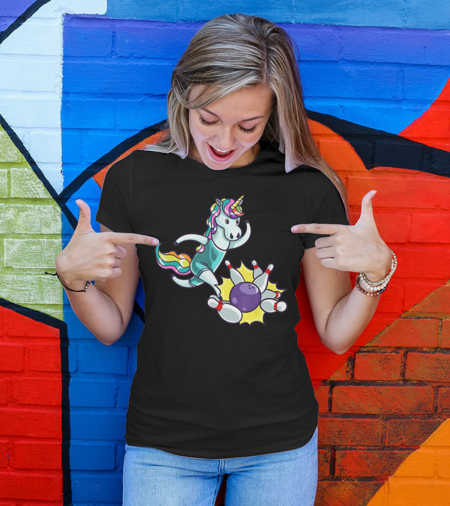 Bowling Unicorn Striking Pins USA Lover T-Shirt