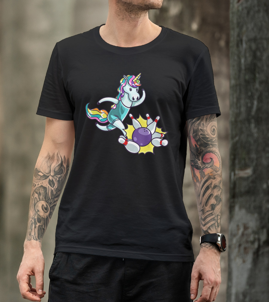 Bowling Unicorn Striking Pins USA Lover T-Shirt