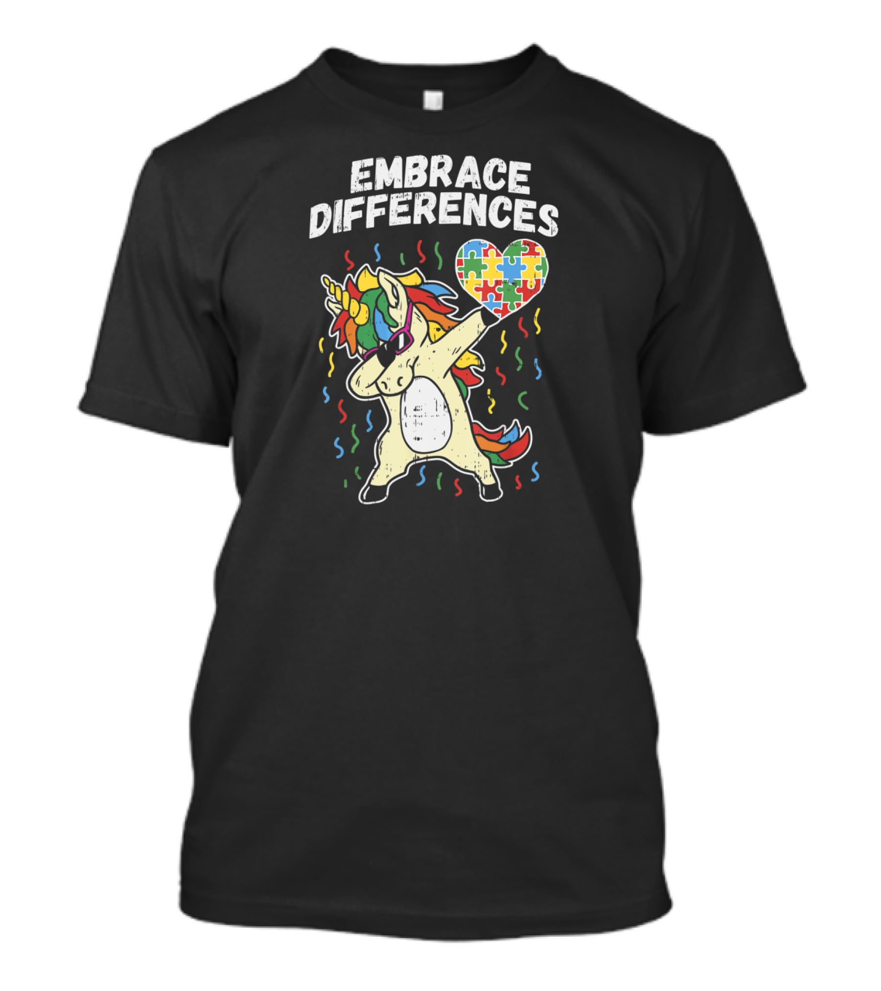 Embrace Differences Dabbing Unicorn Puzzle Heart Autism T-Shirt