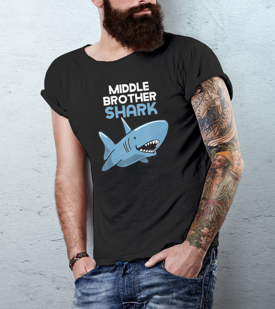 Middle Brother Shark Funny Family Cute Cartoon Shark T-Shirt