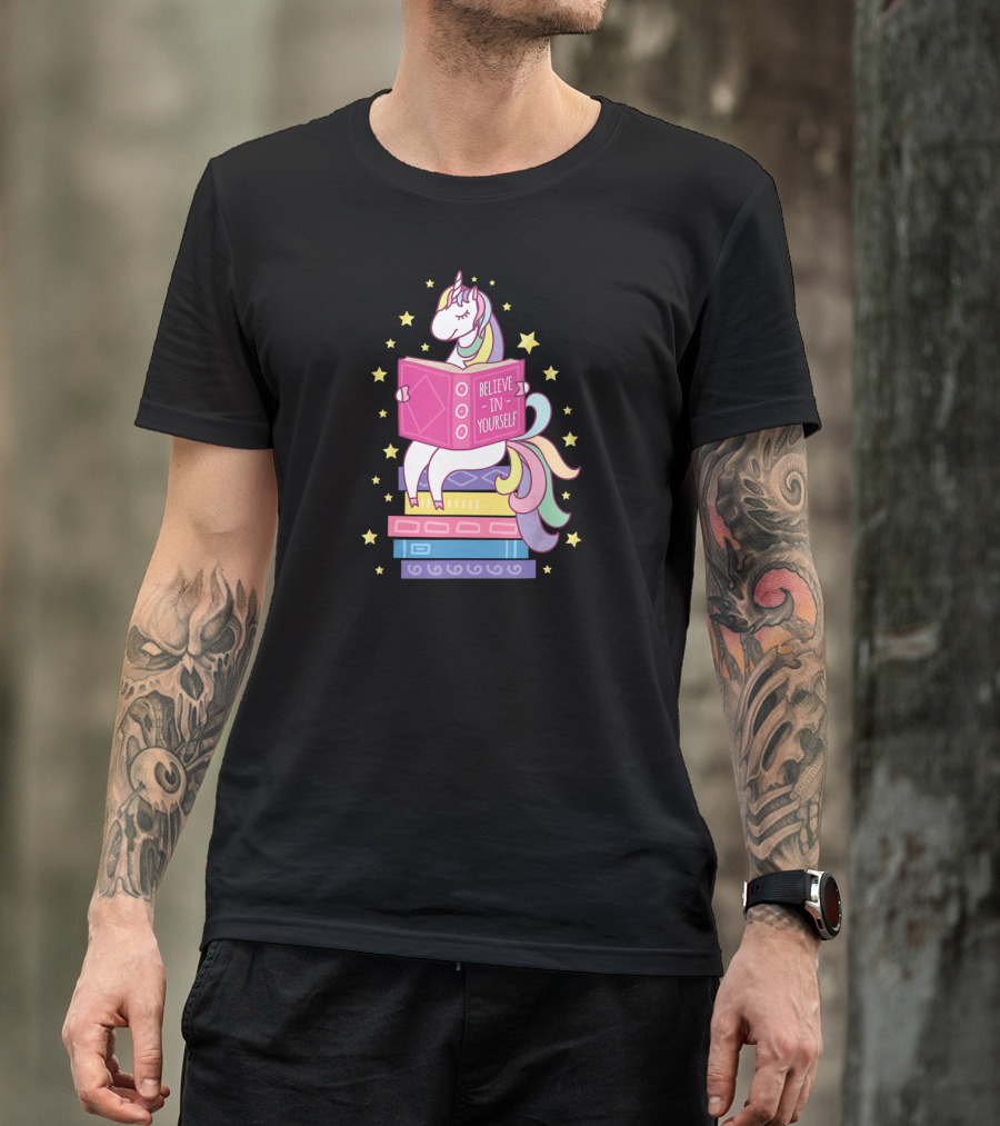 Believe In Yourself Unicorn Reading Library Books T-Shirt