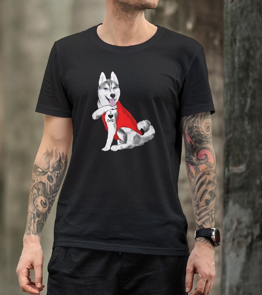 I Love Dad Husky Dog In Red Cape T-Shirt