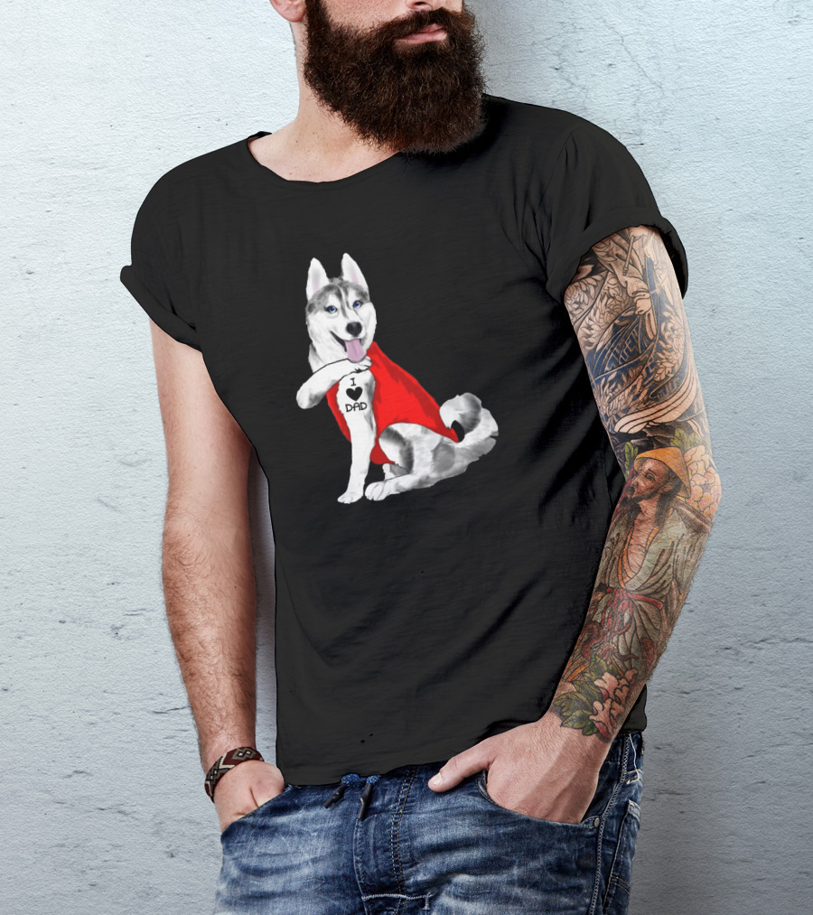 I Love Dad Husky Dog In Red Cape T-Shirt