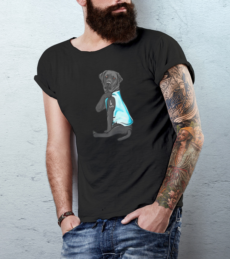 I Love Dad Black Labrador Wearing Blue T-Shirt