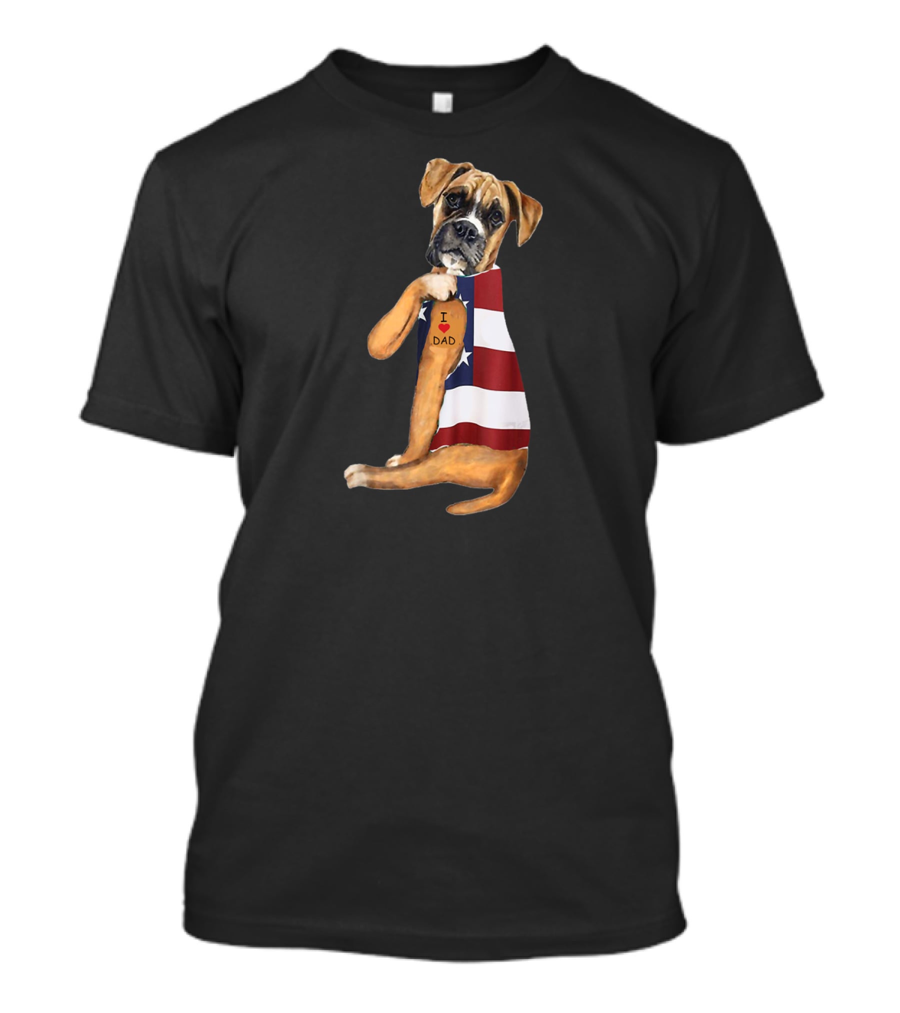 Boxer Dog I Love Dad American Flag T-Shirt