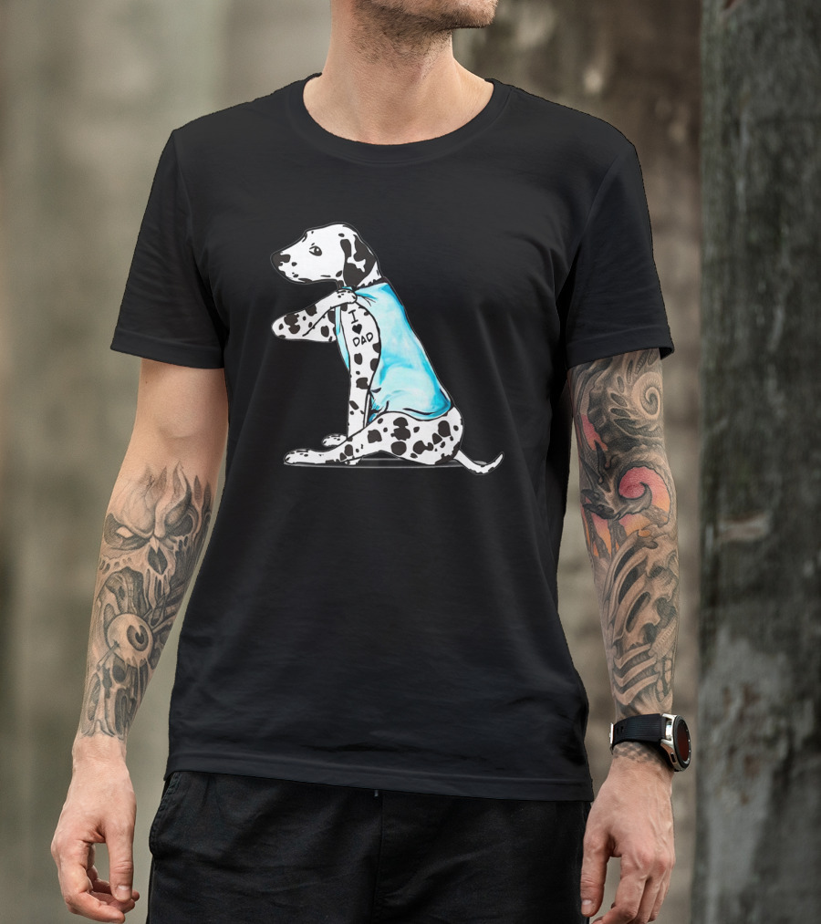 Dalmatian I Love DAD Blue Shirt Cute Dog T-Shirt
