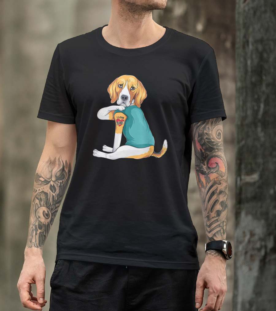 Father's Day Beagle I Love Dad Tattoo Dog Wearing T-Shirt