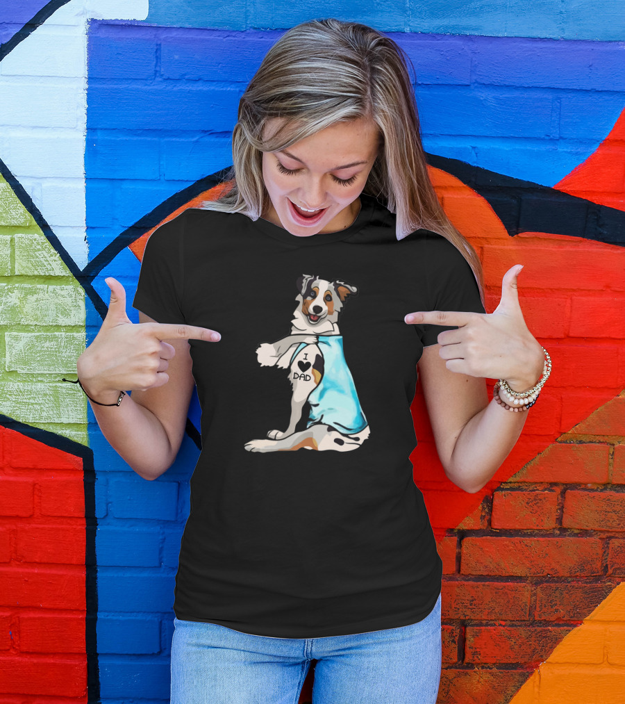 I Love Dad Border Collie Father Dog In Blue T-Shirt