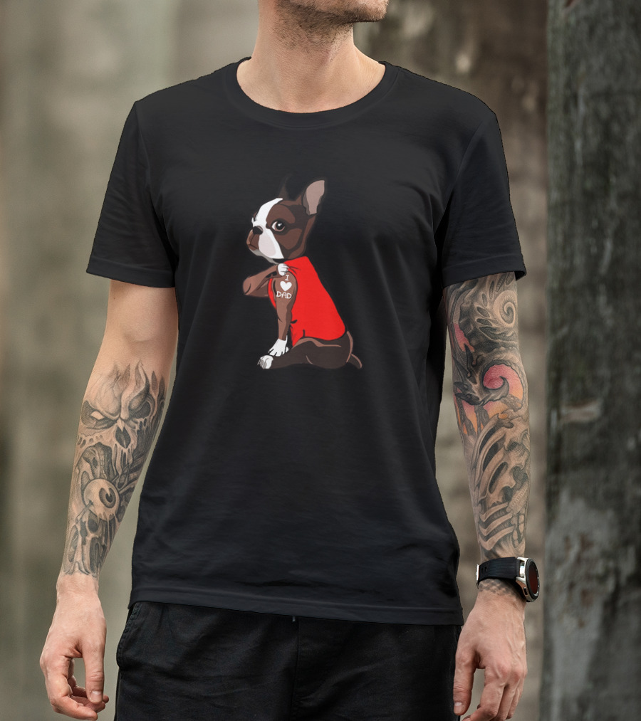 I Love Dad Boston Terrier Dog Father Red T-Shirt